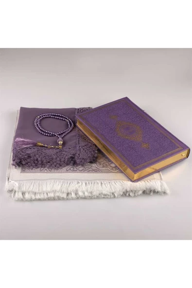 Şal + Seccade + Tesbih + Kuran Hediye Seti (orta Boy, Lila) - Resim 2