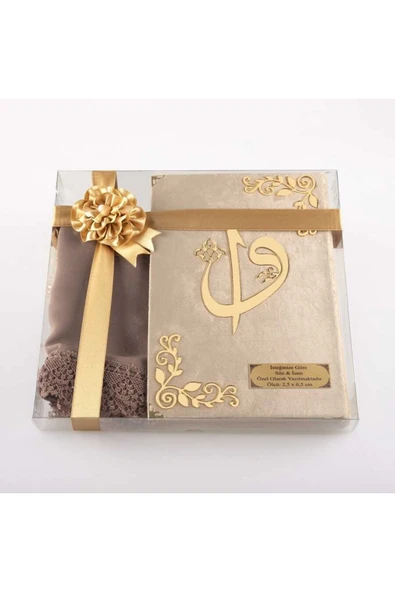 Şal + Tesbih + Kuran Hediye Seti (çanta Boy, Kadife, Vizon) ürün görseli