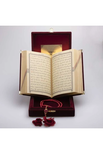 Tesbih + Kuran Hediye Seti (çanta Boy, Plaket Kutulu, Bordo) - Resim 4