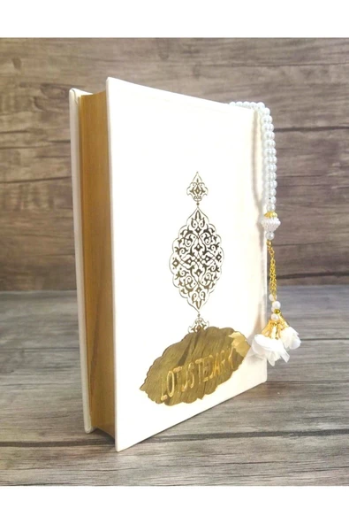 Isme Özel Gelin Kuran'ı Kerim'i. Orta Boy (16 X 24) Termo Deri Beyaz Kuran-ı Kerim, Inci Tesbih. - Resim 2