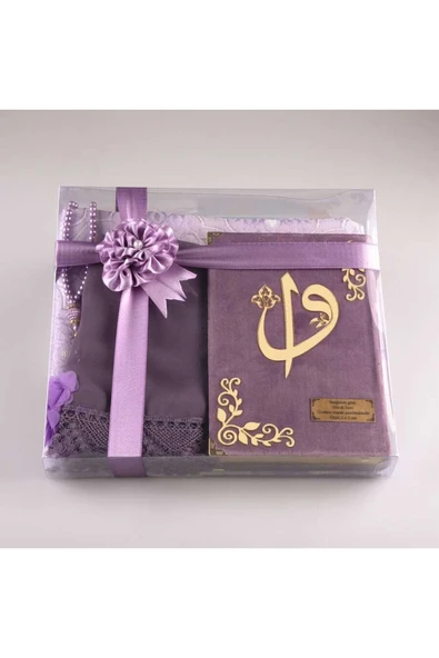 Şal + Seccade + Tesbih + Kuran Hediye Seti (hafız Boy, Kadife, Lila) ürün görseli