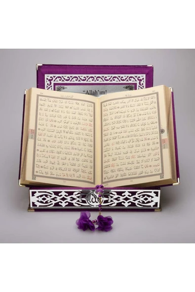 Tesbih + Kuran Hediye Seti (orta Boy, Mor, Gümüş Pleksi) - Resim 4
