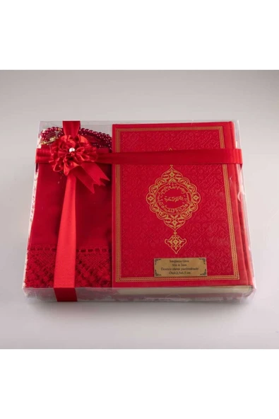 Şal + Seccade + Tesbih + Kuran Hediye Seti (orta Boy, Kırmızı) ürün görseli