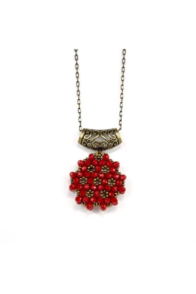 Kırmızı Cevşen Kolye (kristal, Yuvarlak) ürün görseli