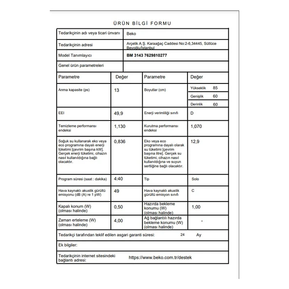 Beko BM 3143 3 Programlı Bulaşık Makinesi - Resim 6