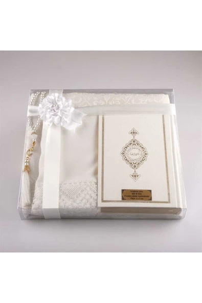 Şal Seccade Tesbih Kuran Hediye Seti (HAFIZ BOY, BEYAZ) ürün görseli