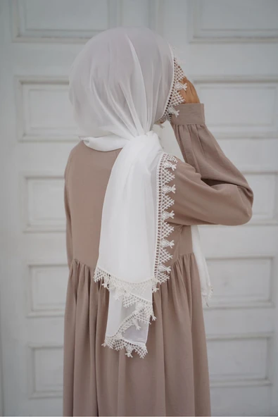 Baş Örtüsü Iğne Oyası Namaz Örtüsü, Mevlüt Örtüsü Krem - Resim 2