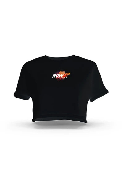 NOWUP NUTRITION Nowup Logolu Siyah Kadın Crop-Turuncu ürün görseli 1