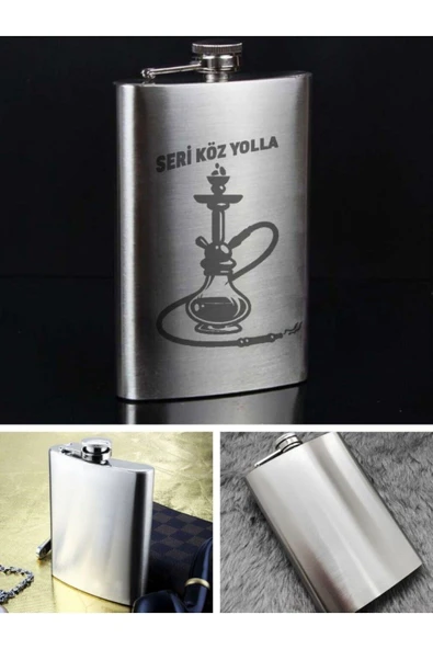 Paslanmaz Çelik Cep Matarası Seri Köz Yolla Temalı 9 Oz 266 Ml İçecek Cep Matarası - Resim 3