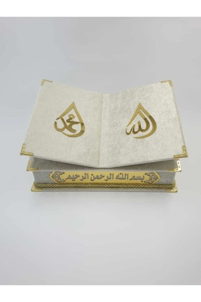 Rahleli Kutu Kadife Krem Hediye Kelime Mealli Kuranı Kerim Seti - Resim 3