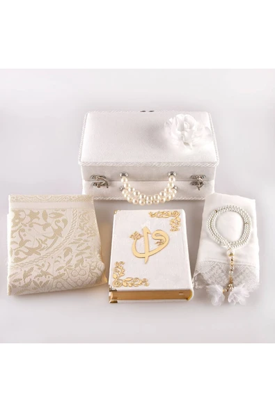 Dini Hediye KADİFE ÇANTALI ÇANTA BOY KURANI KERİM (BEYAZ) - Resim 3