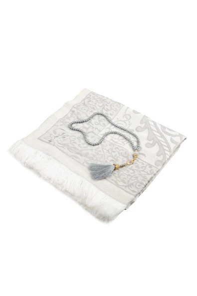 Gümüş Renk Çırağan Set No 7 (Tafta Seccade, Inci Tesbih, Kraft Asetat Kutulu) - Resim 3