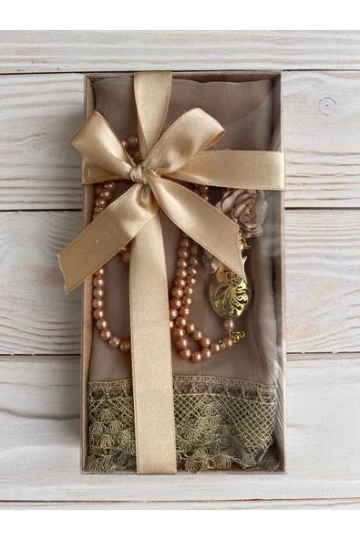 Lüks Güpürlü Şal Lüks Güllü Inci Tesbih Çeyizlik Bohça Ev Konsept ürün görseli