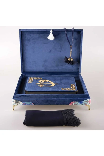 Şal Tesbih Kuran Hediye Set (ORTA B, KDF OVAL SNDK, LACİVERT) - Resim 3