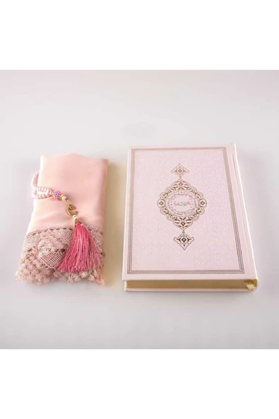 Şal + Tesbih + Kuran Hediye Seti (orta Boy, Toz Pembe) - Resim 2