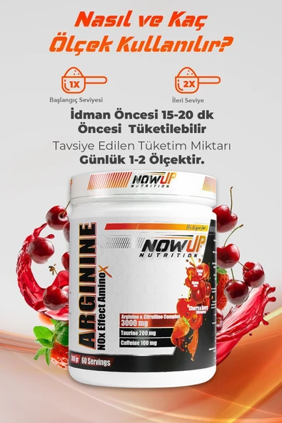 NOWUP NUTRITION Arginine Nox 360 gr | Vişne & Çilek Aromalı | Performans Ve Dayanıklılık Desteği - Resim 6