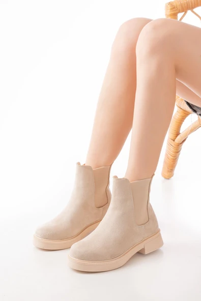 Bej Süet Lastikli Günlük Kadın Bot - Resim 2