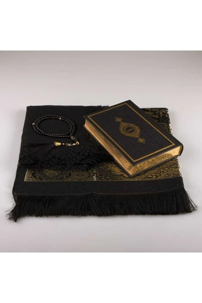 Şal Seccade Tesbih Kuran Hediye Seti (HAFIZ BOY, SİYAH) - Resim 2