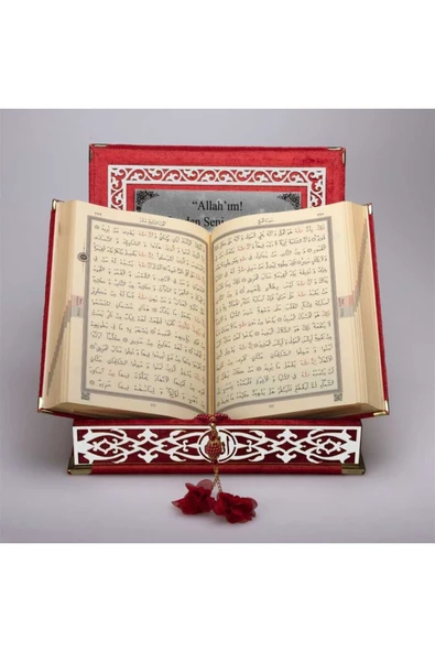Tesbih + Kuran Hediye Seti (orta Boy, Kırmızı, Gümüş Pleksi) - Resim 4