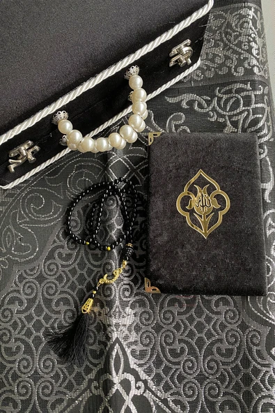 Çeyizlik Seccade Seti Lüks Siyah Sandıkta Kuranı Kerimli Namaz Seti - Resim 3