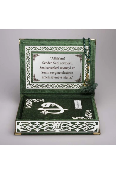 Tesbih + Kuran Hediye Seti (orta Boy, Yeşil, Gümüş Pleksi) - Resim 3