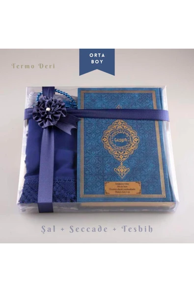 Şal + Seccade + Tesbih + Kuran Hediye Seti (orta Boy, Lacivert) ürün görseli