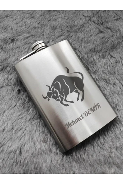Paslanmaz Çelik Cep Matarası Kişiye Özel Boğa Temalı Hediye 9 Oz Çelik Cep Matarası 266 Ml Matara - Resim 2