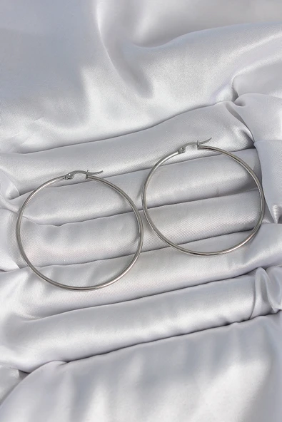 316 Çelik Gümüş Renk 53 mm Halka Model Kadın Küpe - TJ-BKP10517