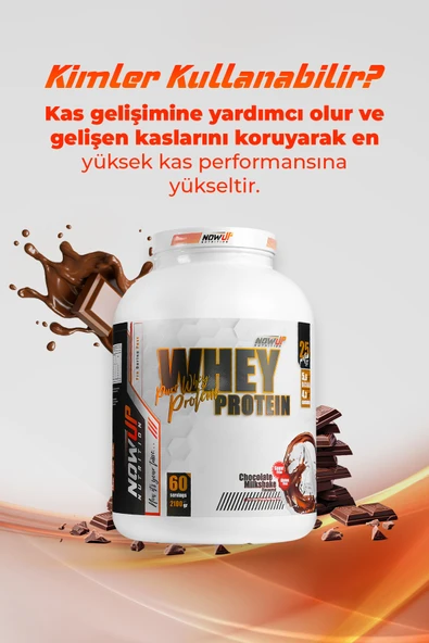 NOWUP NUTRITION %100 Whey Protein Tozu 2160 gr | Çikolata Aromalı | 60 Servis | 25g Protein - Resim 6