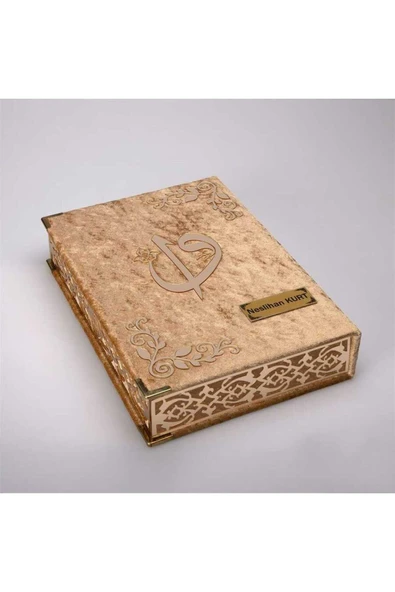 Raşel Kutulu, Şal + Seccade + Tesbih + Kuran Hediye Seti (Orta Boy, Gold, Elif-Vav) - Resim 3