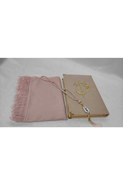 Hayrât Neşriyat Kadife Kuran-ı Kerim Orta Boy ((pudra, Elif-vavlı, Mühürlü)), Tesbih, Namaz Örtüsü - Resim 3