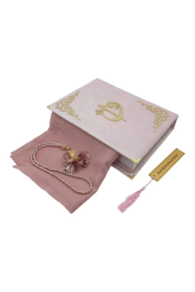 Dini Hediye Özel Kadife Kutulu Pudra Kelime Mealli Kuranı Kerim - Resim 3