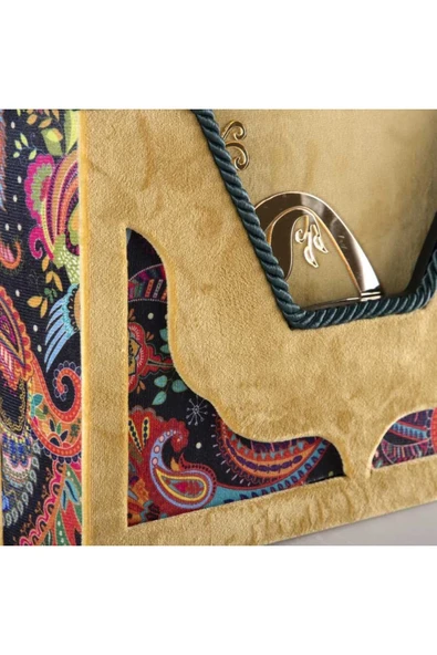 Şal Tesbih Kuran Hediye Seti (ORTA BOY, KADİFE V KUTULU, GOLD) - Resim 5