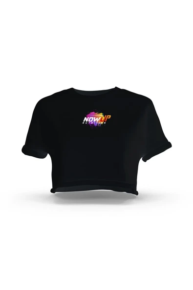 NOWUP NUTRITION Nowup Logolu Siyah Kadın Crop-Pembe ürün görseli 1