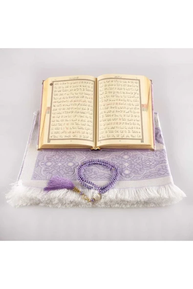 Seccade + Tesbih + Kuran Hediye Seti (hafız Boy, Kadife, Lila) - Resim 3