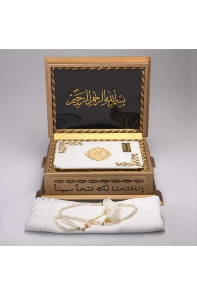 Şal Tesbih Kuran Hediye Set (HAFIZ BOY, KADİFE, BEYAZ) - Resim 2