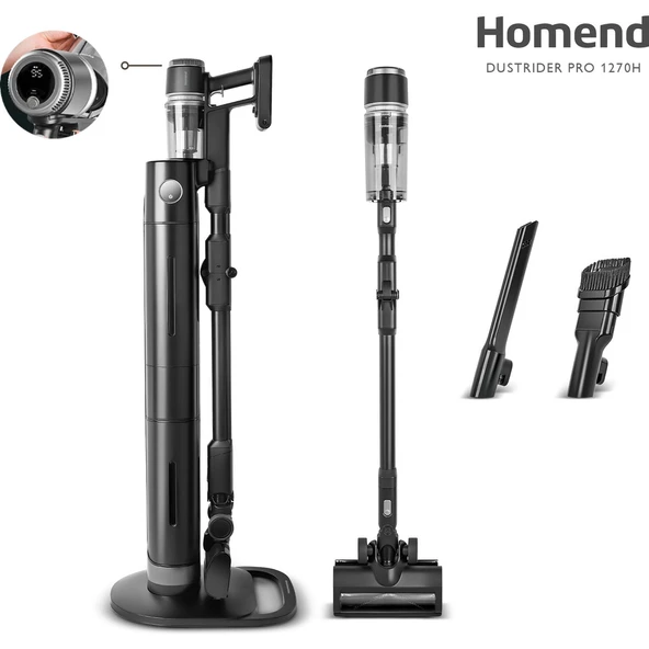 Homend Dustrider Pro 1270H Toz Istasyonlu Ergonomik Dikey Süpürge Siyah ürün görseli