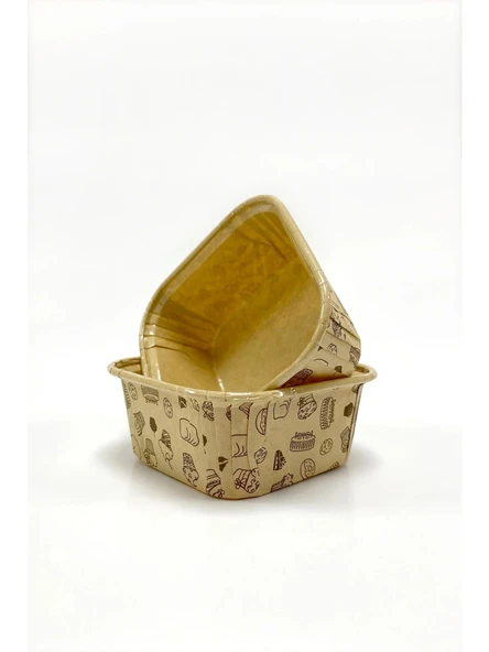 Kafem Muffin Kek Kapsülü Kare Kraft Desenli 50li - K33 ürün görseli