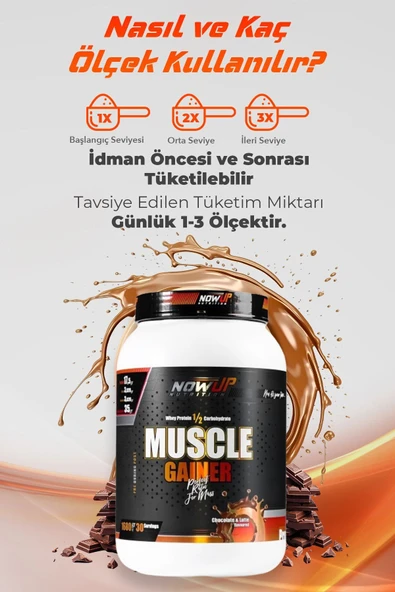 NOWUP NUTRITION Muscle Gainer 1680 gr | Çikolata & Latte Aromalı | 50gr Karbonhidrat 25gr Protein - Resim 6