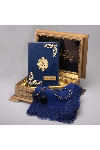 Şal Tesbih Kuran Hediye Set (HAFIZ BOY, KADİFE, LACİVERT) ürün görseli