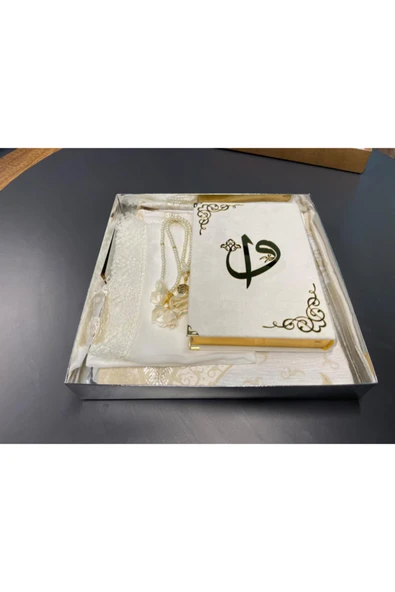 Hediye Kuranı Kerim Seti Örtü Tespih Seccade Beyaz ürün görseli