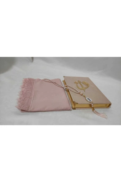 Hayrât Neşriyat Kadife Kuran-ı Kerim Orta Boy ((pudra, Elif-vavlı, Mühürlü)), Tesbih, Namaz Örtüsü - Resim 4