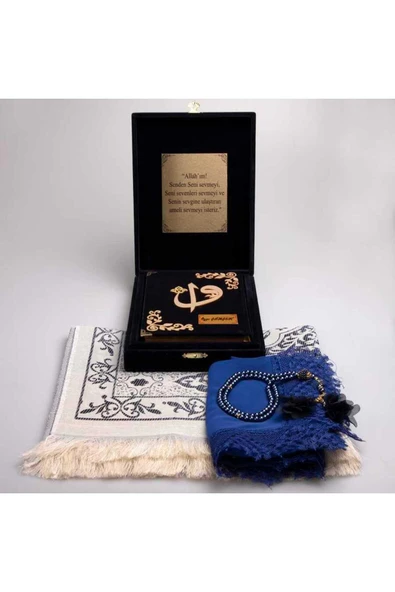 Şal Seccade Tesbih Kuran Set (ÇANTA BOY, PLAKET , LACİVERT) - Resim 2