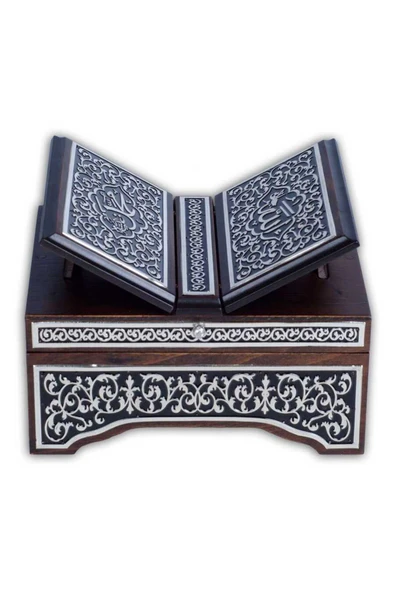 Kanat Sandıklı Siyah Kaplama Gümüş Kur'an-ı Kerim (çanta Boy) - Resim 5