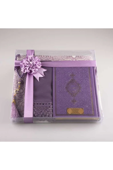Şal + Seccade + Tesbih + Kuran Hediye Seti (hafız Boy, Lila) ürün görseli