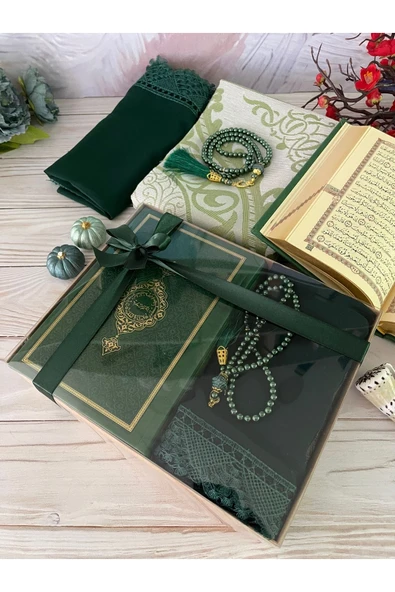 Termo Deri Kuran-ı Kerim Lüks Şal Tafta Seccade Inci Tesbih Çeyizlik Bohça Ev Konsept ürün görseli