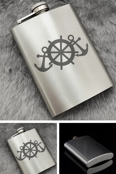 Paslanmaz Çelik Cep Matarası Denizci Çapa Temalı 9 Oz 266 Ml İçecek Cep Matarası ürün görseli 1