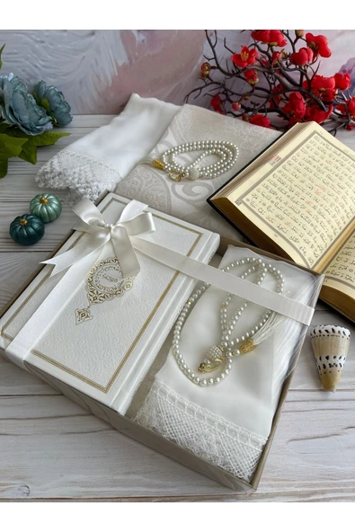 Termo Deri Kuran-ı Kerim Lüks Şal Tafta Seccade Inci Tesbih Çeyizlik Bohça Ev Konsept ürün görseli
