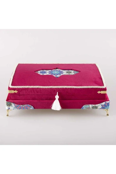 Tesbih Kuran Hediye Seti (ORTA BOY, KADİFE OVAL SANDIKLI, FUŞYA PEMBE) - Resim 2