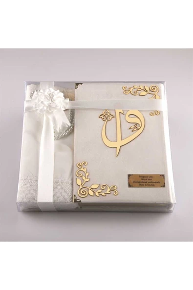 Şal + Seccade + Tesbih + Kuran Hediye Seti (orta Boy, Kadife, Beyaz) ürün görseli